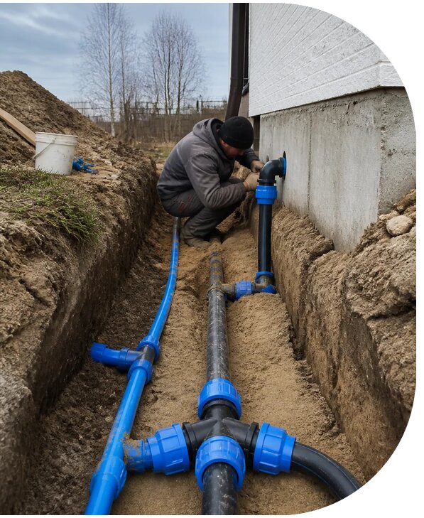 Монтаж наружного водопровода на участке под ключ в Азнакаеве